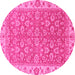 Round Machine Washable Abstract Pink Modern Rug, wshabs813pnk