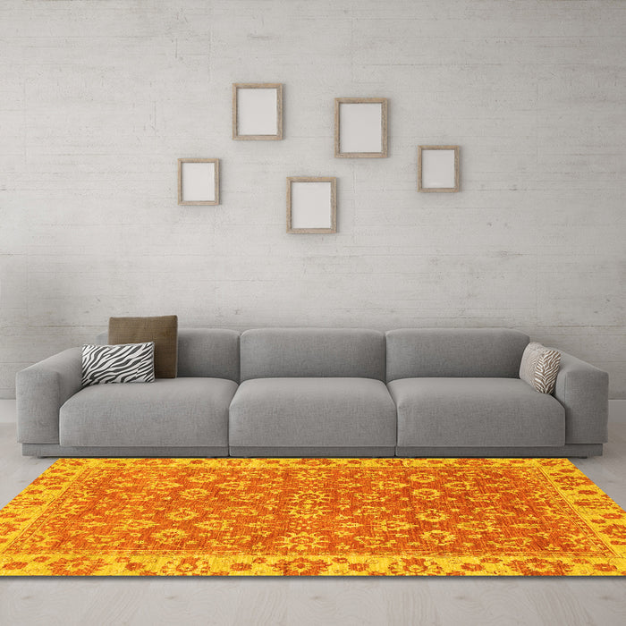 Machine Washable Abstract Yellow Modern Rug in a Living Room, wshabs813yw