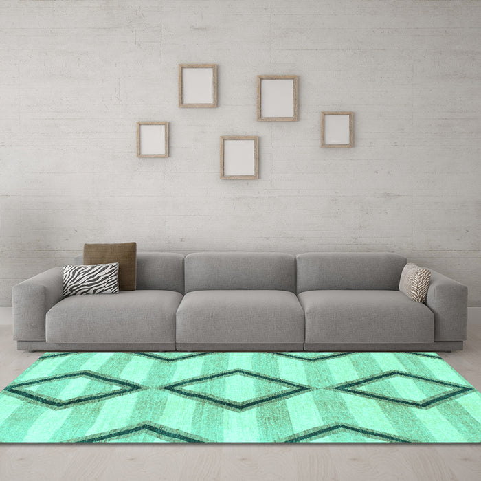 Machine Washable Abstract Turquoise Modern Area Rugs in a Living Room,, wshabs814turq