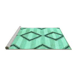 Sideview of Machine Washable Abstract Turquoise Modern Area Rugs, wshabs814turq