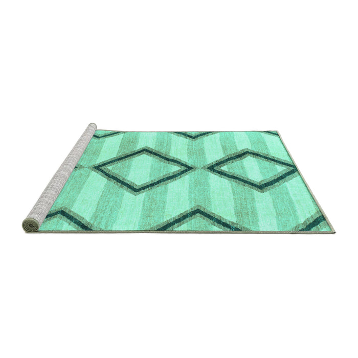 Sideview of Machine Washable Abstract Turquoise Modern Area Rugs, wshabs814turq