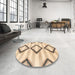 Round Machine Washable Abstract Sun Yellow Rug in a Office, wshabs814