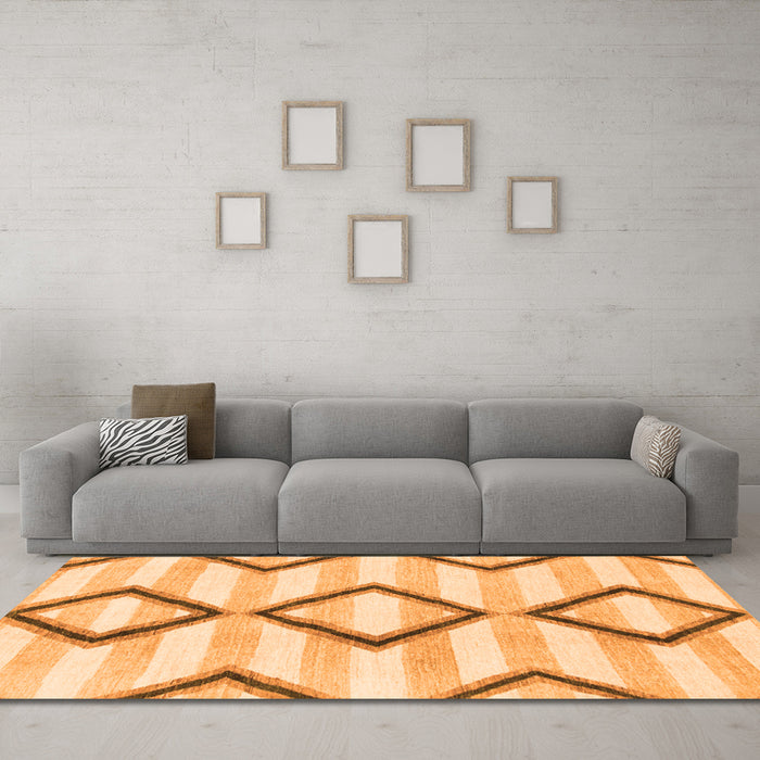 Machine Washable Abstract Orange Modern Area Rugs in a Living Room, wshabs814org