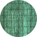 Round Abstract Turquoise Modern Rug, abs815turq