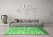 Machine Washable Checkered Emerald Green Modern Area Rugs in a Living Room,, wshabs816emgrn