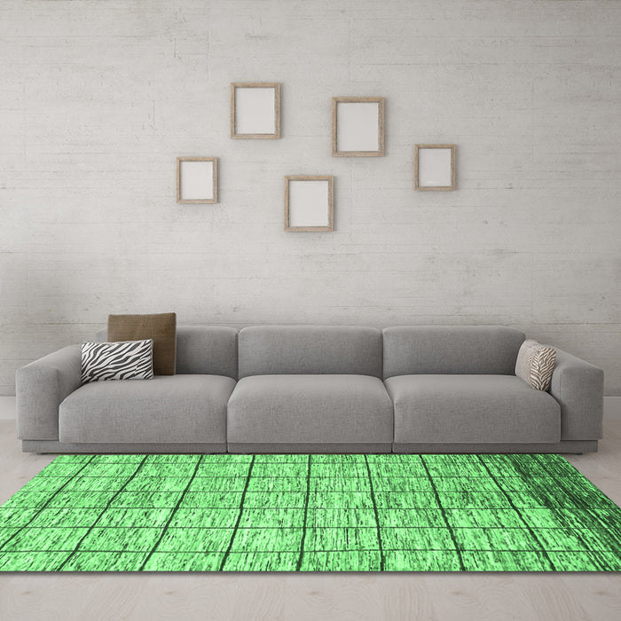 Machine Washable Checkered Emerald Green Modern Area Rugs in a Living Room,, wshabs816emgrn