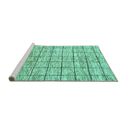 Sideview of Machine Washable Checkered Turquoise Modern Area Rugs, wshabs816turq