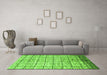 Machine Washable Checkered Green Modern Area Rugs in a Living Room,, wshabs816grn