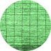 Round Machine Washable Checkered Emerald Green Modern Area Rugs, wshabs816emgrn