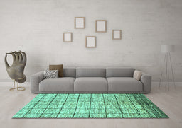 Machine Washable Checkered Turquoise Modern Area Rugs in a Living Room,, wshabs816turq
