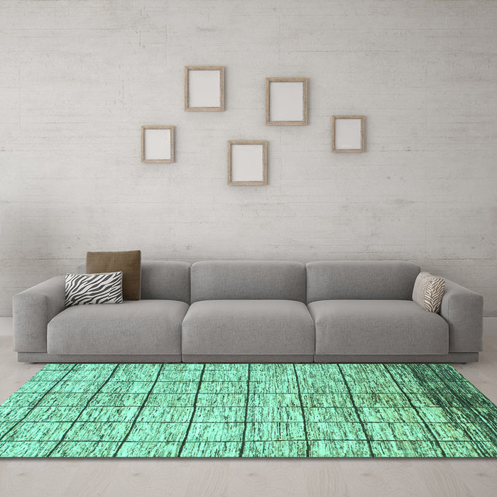 Machine Washable Checkered Turquoise Modern Area Rugs in a Living Room,, wshabs816turq