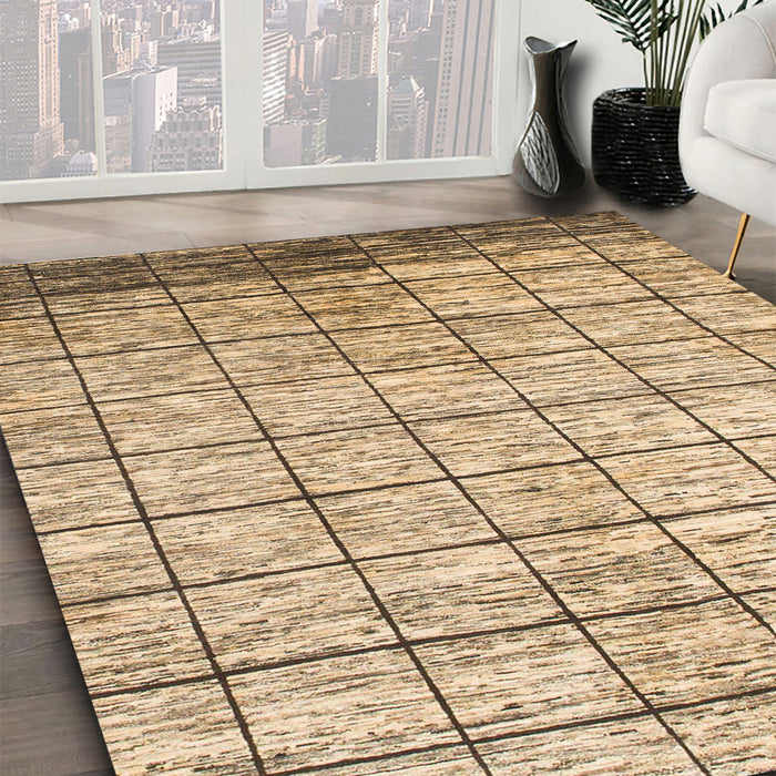 Abstract Light Brown Checkered Rug in Family Room, abs816