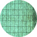 Round Checkered Turquoise Modern Rug, abs816turq