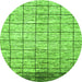 Round Machine Washable Checkered Green Modern Area Rugs, wshabs816grn