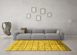 Machine Washable Checkered Yellow Modern Rug in a Living Room, wshabs816yw