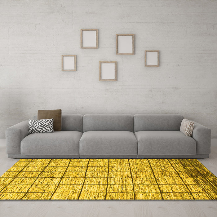 Machine Washable Checkered Yellow Modern Rug in a Living Room, wshabs816yw