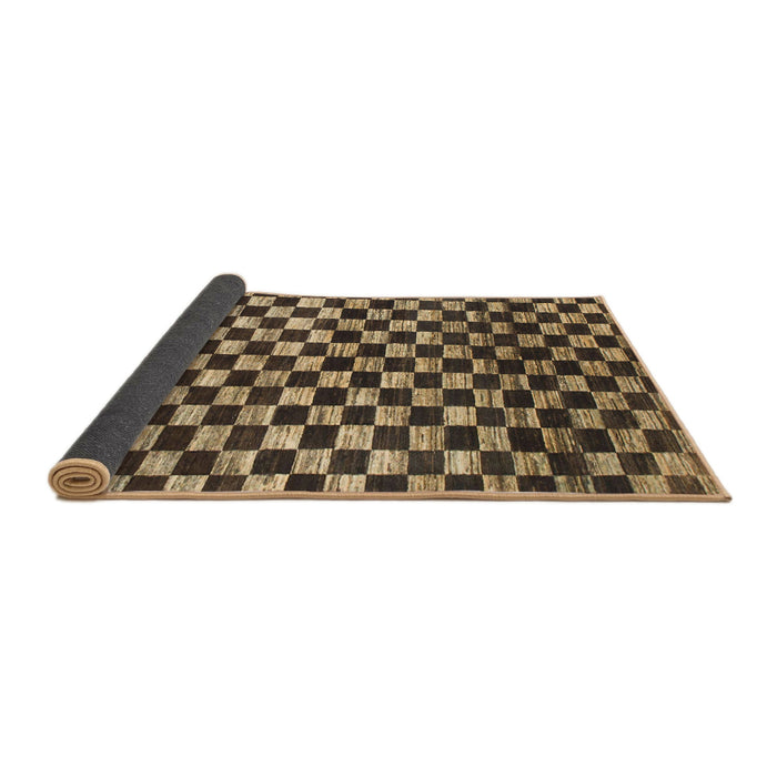 Sideview of Abstract Bakers Brown Checkered Rug, abs817