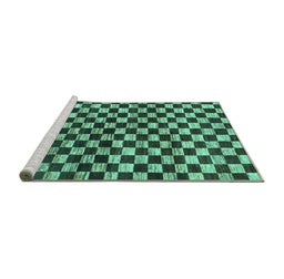 Sideview of Machine Washable Checkered Turquoise Modern Area Rugs, wshabs817turq