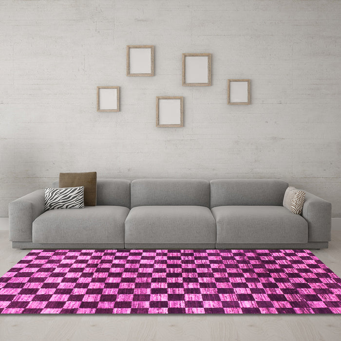 Machine Washable Checkered Pink Modern Rug in a Living Room, wshabs817pnk