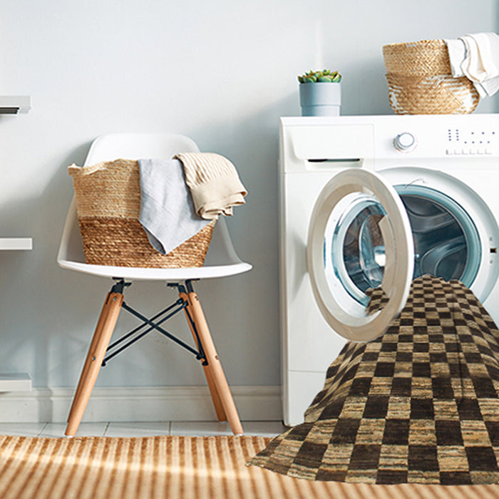 Machine Washable Abstract Bakers Brown Rug in a Washing Machine, wshabs817