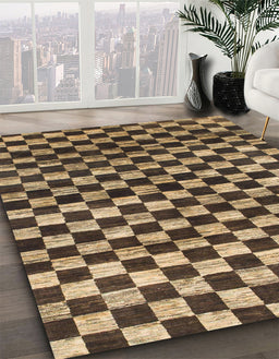 Abstract Bakers Brown Checkered Rug in Family Room, abs817