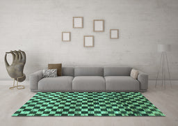 Machine Washable Checkered Turquoise Modern Area Rugs in a Living Room,, wshabs817turq