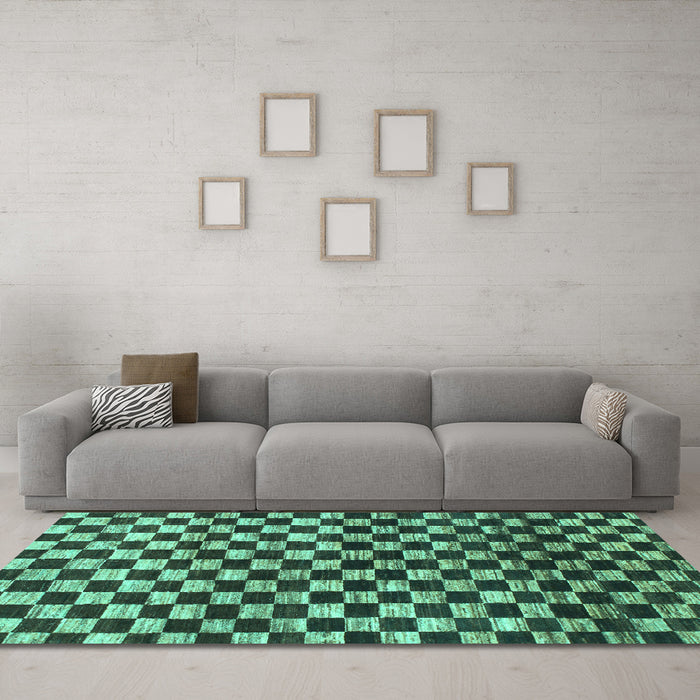 Machine Washable Checkered Turquoise Modern Area Rugs in a Living Room,, wshabs817turq