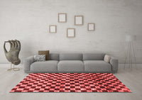 Machine Washable Checkered Red Modern Rug, wshabs817red