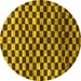 Round Machine Washable Checkered Yellow Modern Rug, wshabs817yw