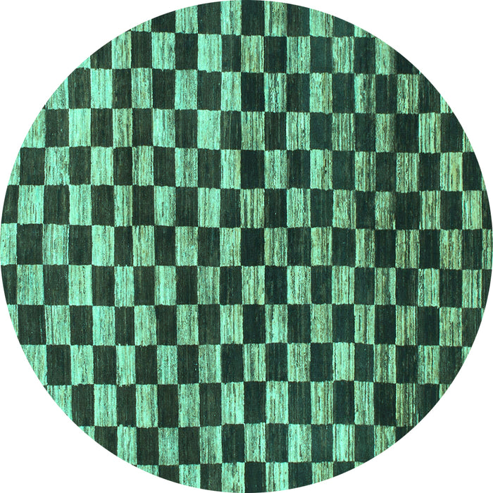 Round Checkered Turquoise Modern Rug, abs817turq