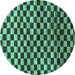 Round Checkered Turquoise Modern Rug, abs817turq