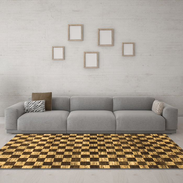 Machine Washable Checkered Brown Modern Rug in a Living Room,, wshabs817brn
