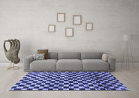 Machine Washable Checkered Blue Modern Rug, wshabs817blu