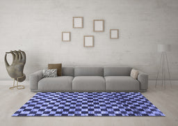 Machine Washable Checkered Blue Modern Rug in a Living Room, wshabs817blu