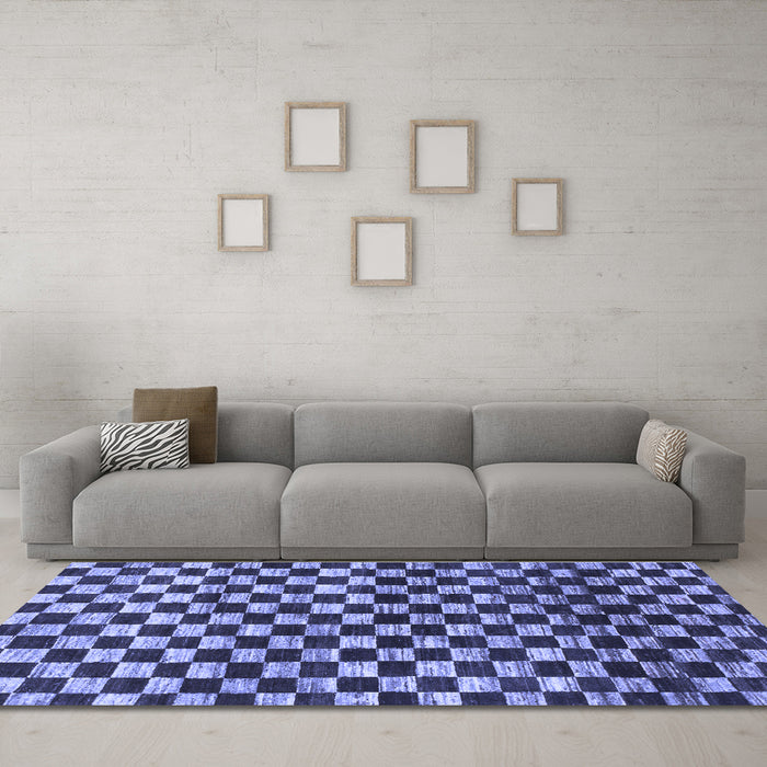 Machine Washable Checkered Blue Modern Rug in a Living Room, wshabs817blu