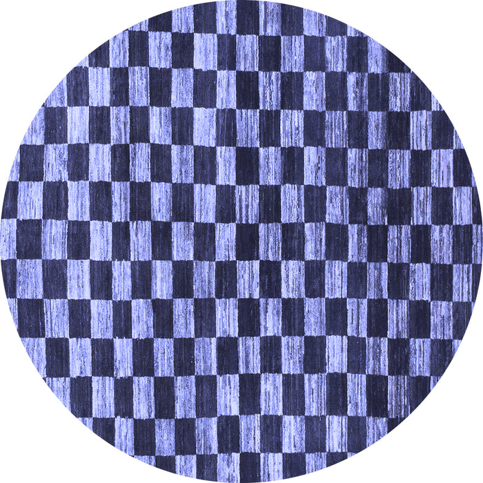 Round Machine Washable Checkered Blue Modern Rug, wshabs817blu