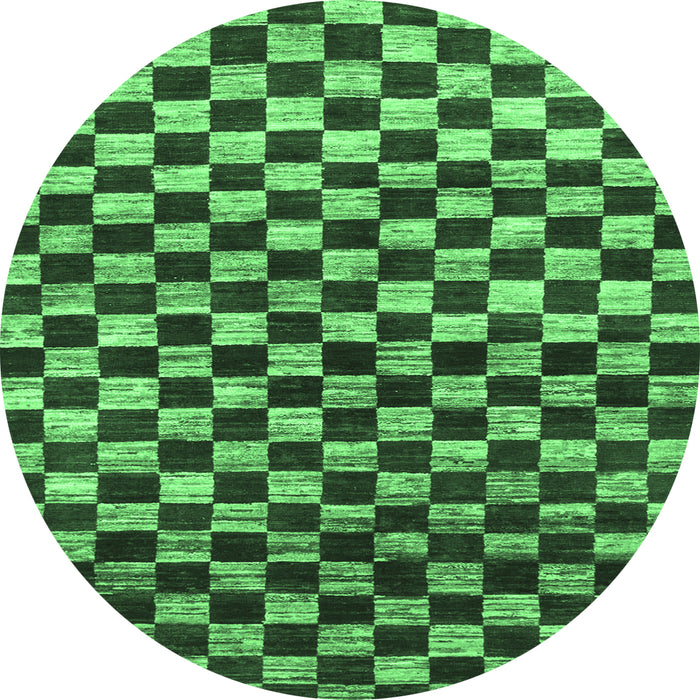 Round Checkered Emerald Green Modern Rug, abs817emgrn