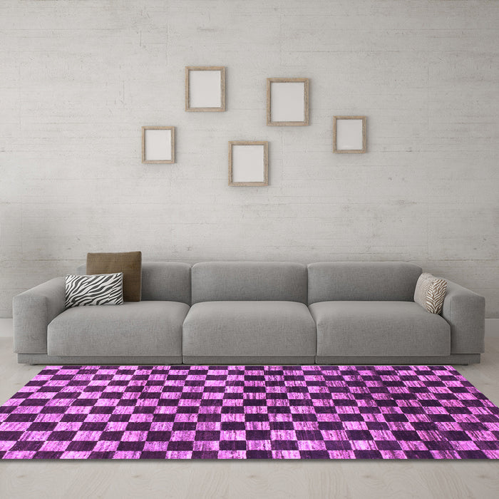 Machine Washable Checkered Purple Modern Area Rugs in a Living Room, wshabs817pur