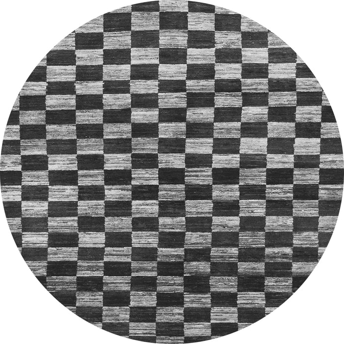Round Machine Washable Checkered Gray Modern Rug, wshabs817gry