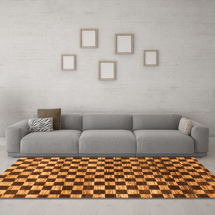Machine Washable Checkered Orange Modern Area Rugs in a Living Room, wshabs817org