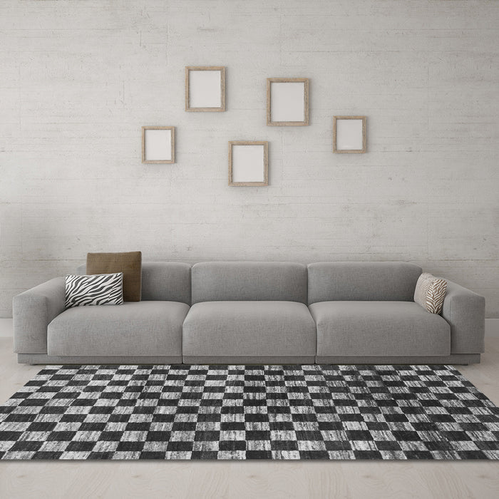 Machine Washable Checkered Gray Modern Rug in a Living Room,, wshabs817gry