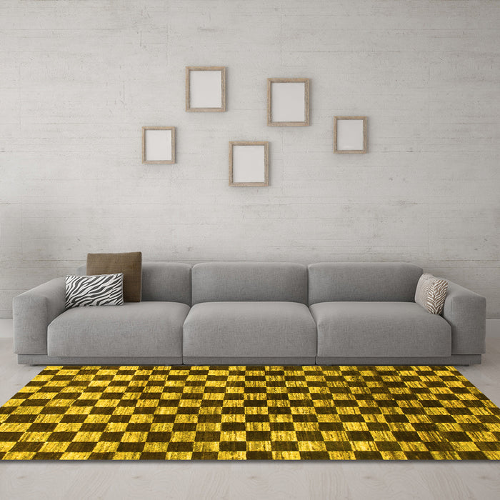 Machine Washable Checkered Yellow Modern Rug in a Living Room, wshabs817yw