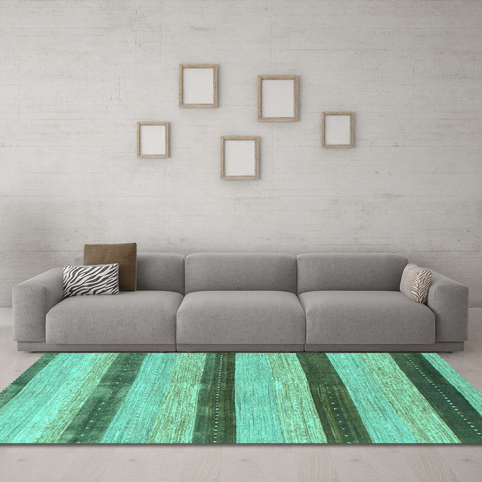 Machine Washable Abstract Turquoise Modern Area Rugs in a Living Room,, wshabs818turq