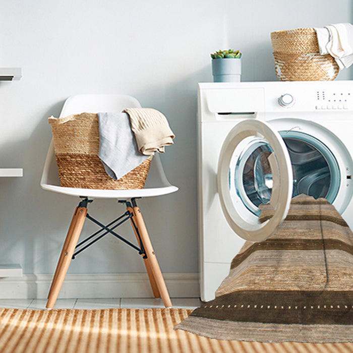 Machine Washable Abstract Brown Sugar Brown Rug in a Washing Machine, wshabs818