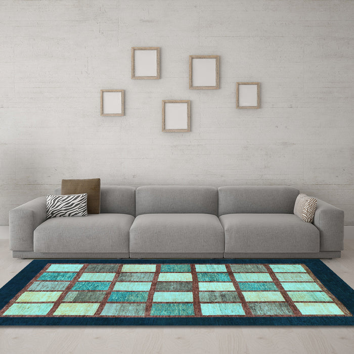 Machine Washable Checkered Light Blue Modern Rug in a Living Room, wshabs819lblu