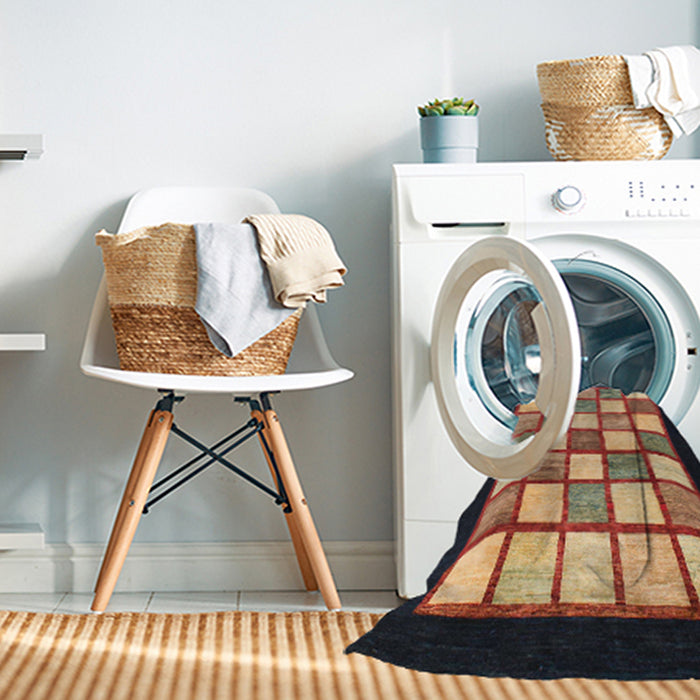 Machine Washable Abstract Vermilion Red Rug in a Washing Machine, wshabs819