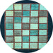 Round Checkered Light Blue Modern Rug, abs819lblu