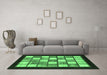 Machine Washable Checkered Emerald Green Modern Area Rugs in a Living Room,, wshabs819emgrn