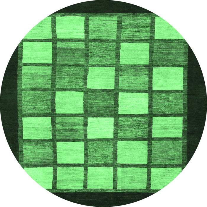 Round Machine Washable Checkered Emerald Green Modern Area Rugs, wshabs819emgrn
