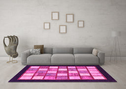 Machine Washable Checkered Pink Modern Rug in a Living Room, wshabs819pnk